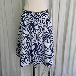 CAbi Abstract Blue and White Midi Skirt